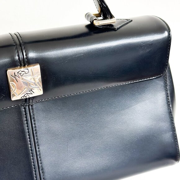 Vintage YSL Yves Saint Laurent Black Box Leather Top Handle Bag - Picture 3 of 16